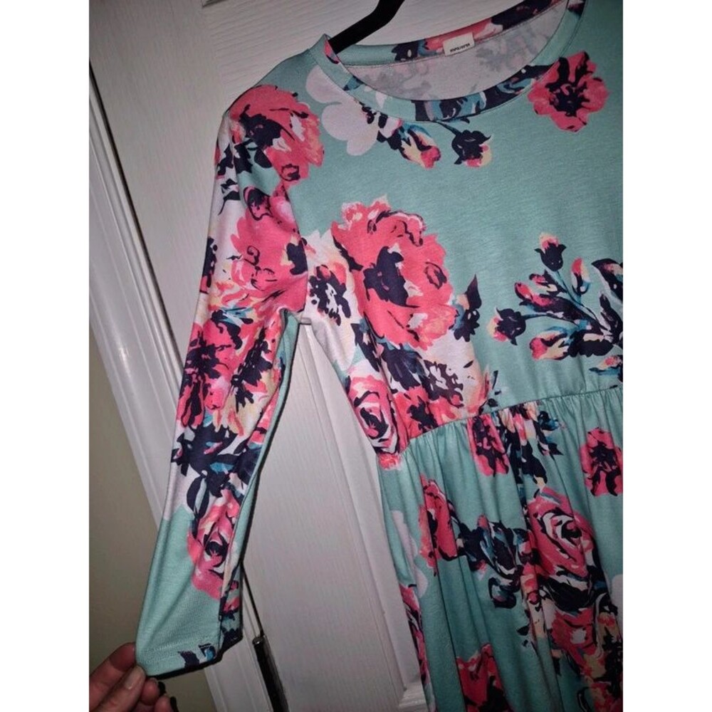 21KIDS Floral Empire Waist Maxi Dress Mint Green Pink Size 12 Girls - Picture 3 of 5
